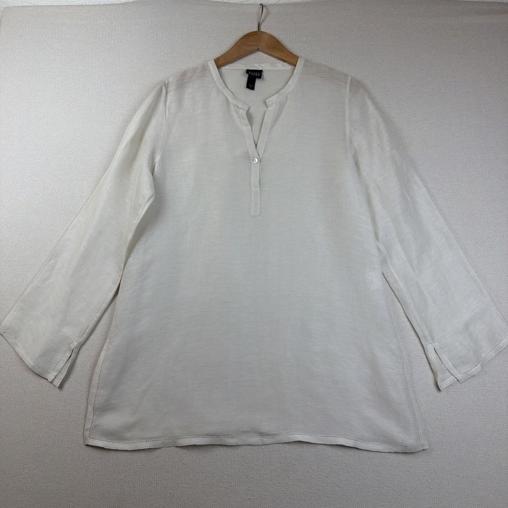 Eileen Fisher Cream Tunic Blouse Women's‎ Size S Lagenlook Silk Linen Sheer Lace